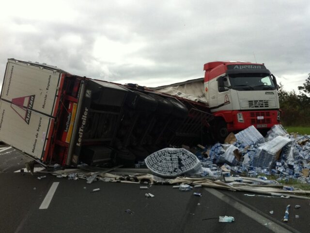 Trailer truck road accident.